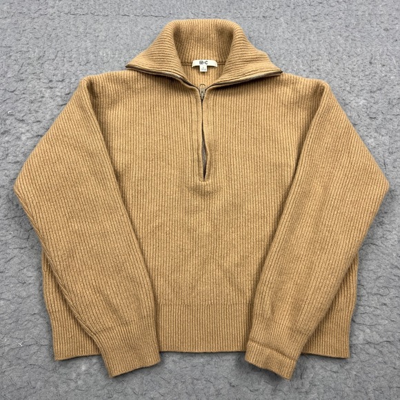 Uniqlo Sweaters - Uniqlo Lambswool Half Zip Sweater Women's Medium Brown 100% Wool Ribbed Jumper